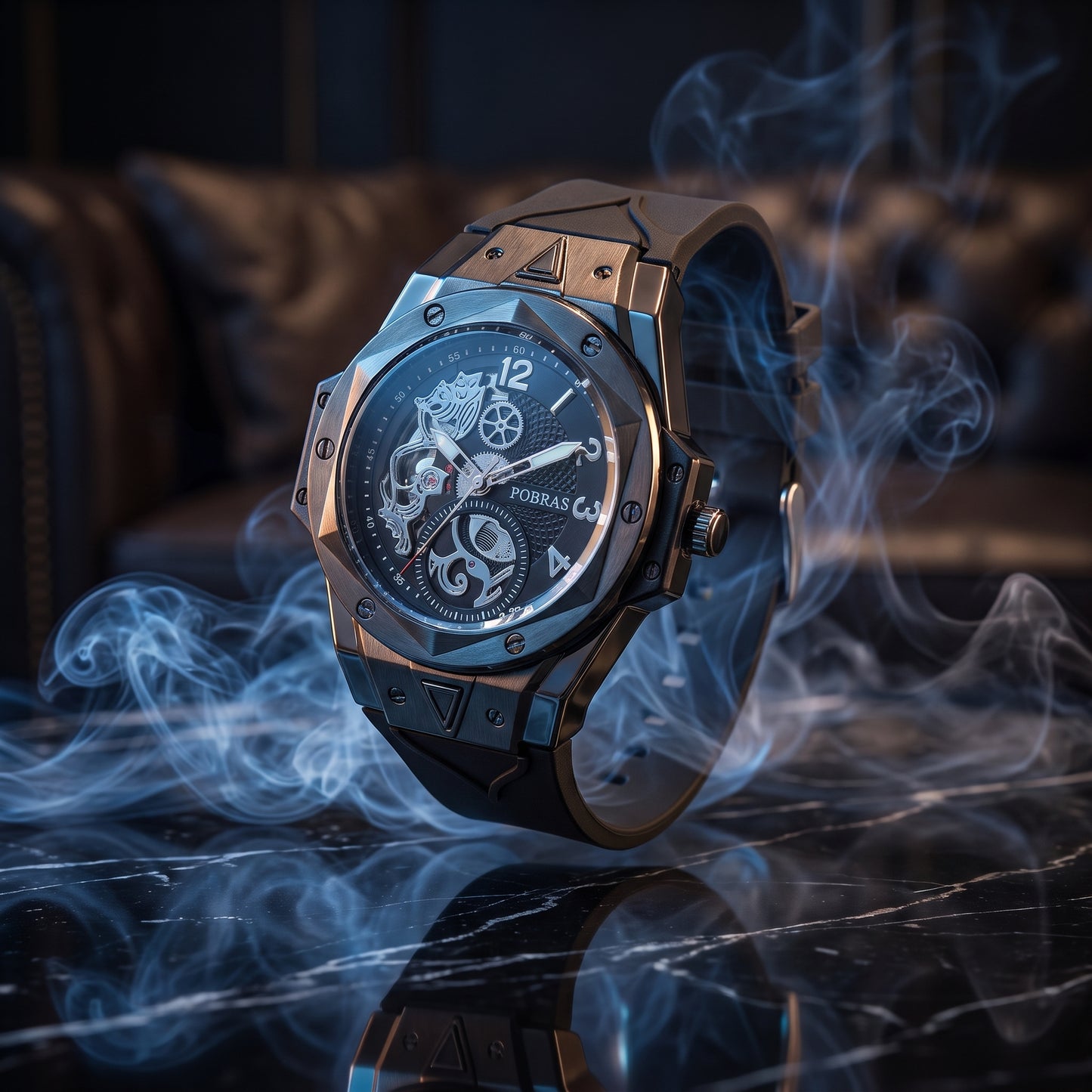 FOBRAS Luxury Shadow Black Automatic Skeleton Watch for Men