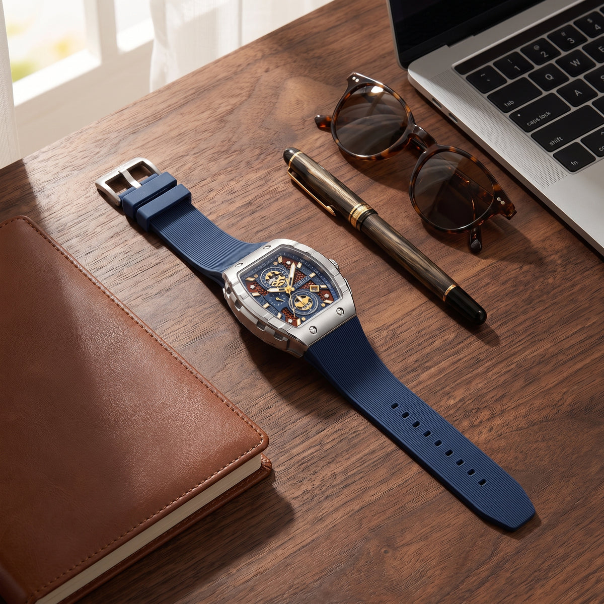 FOBRAS Luxury Black Automatic Skeleton Watch for Men