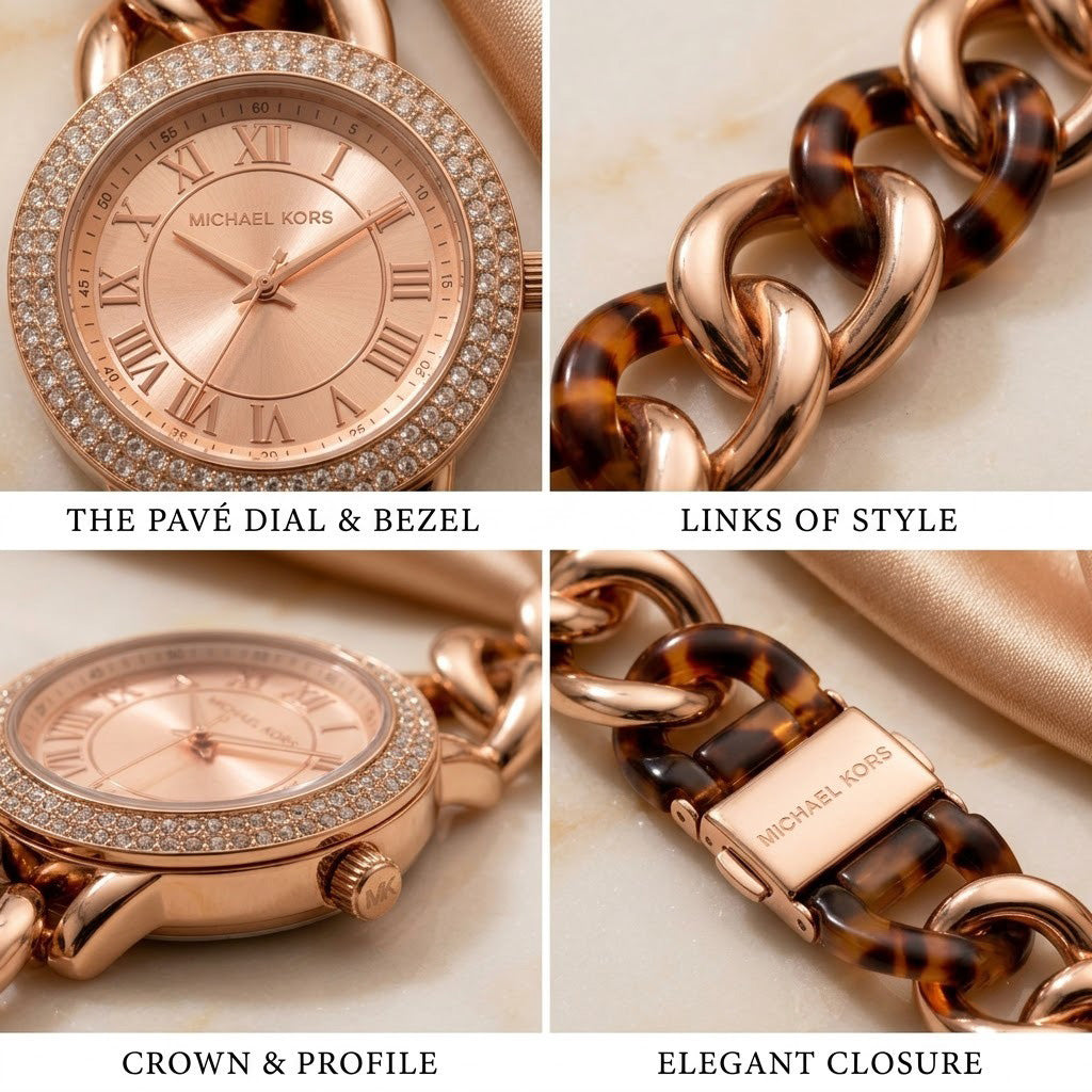 Rose Gold Tortoiseshell Crystal Chain Bracelet Watch