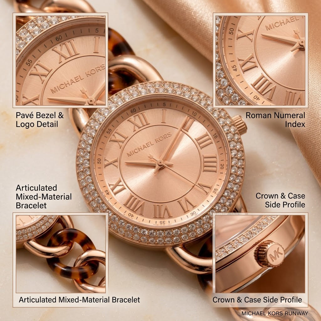 Rose Gold Tortoiseshell Crystal Chain Bracelet Watch