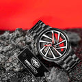 Black Automotive-Inspired Skeleton Luxury Watch – Red Hands & Yellow Brake Caliper Dial