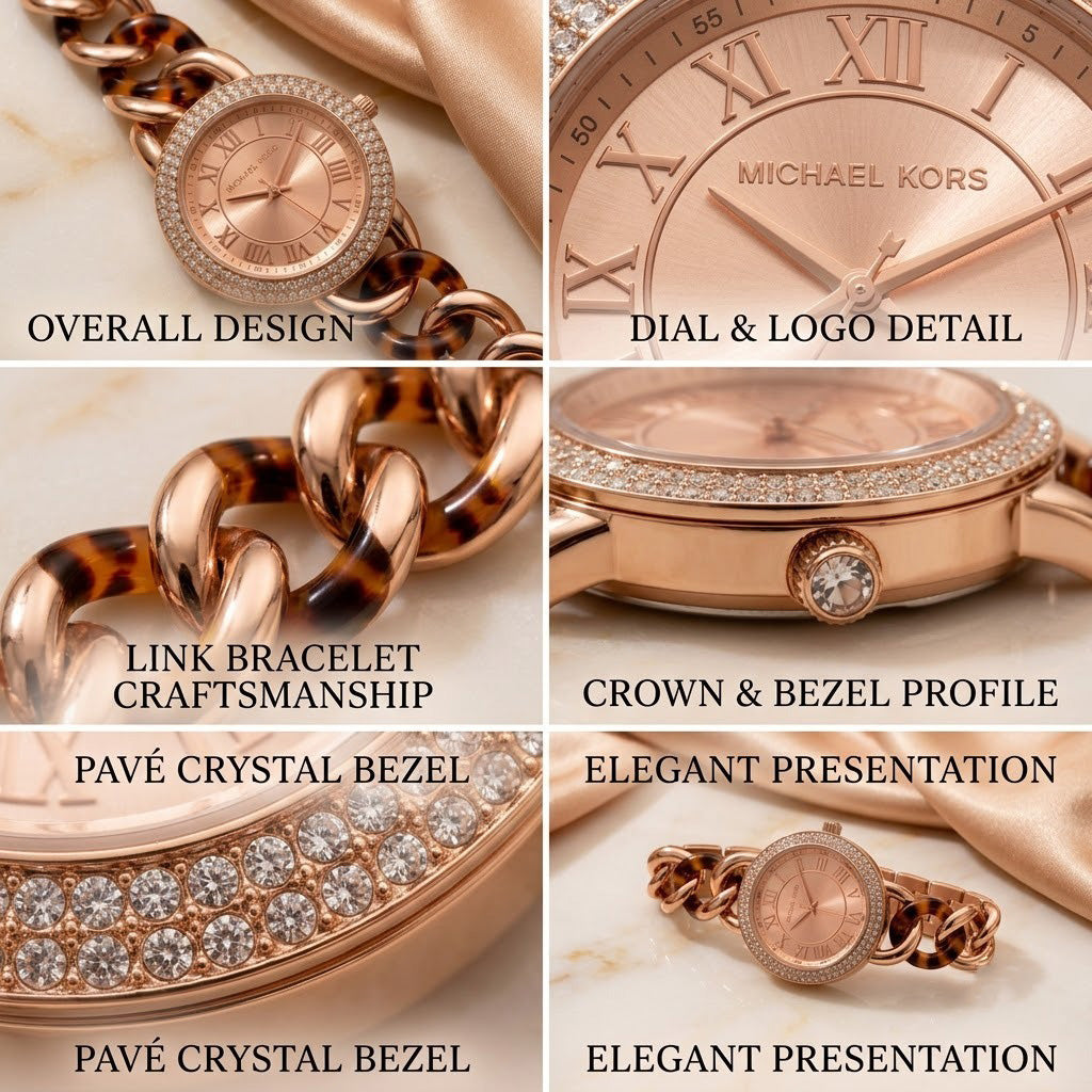 Rose Gold Tortoiseshell Crystal Chain Bracelet Watch