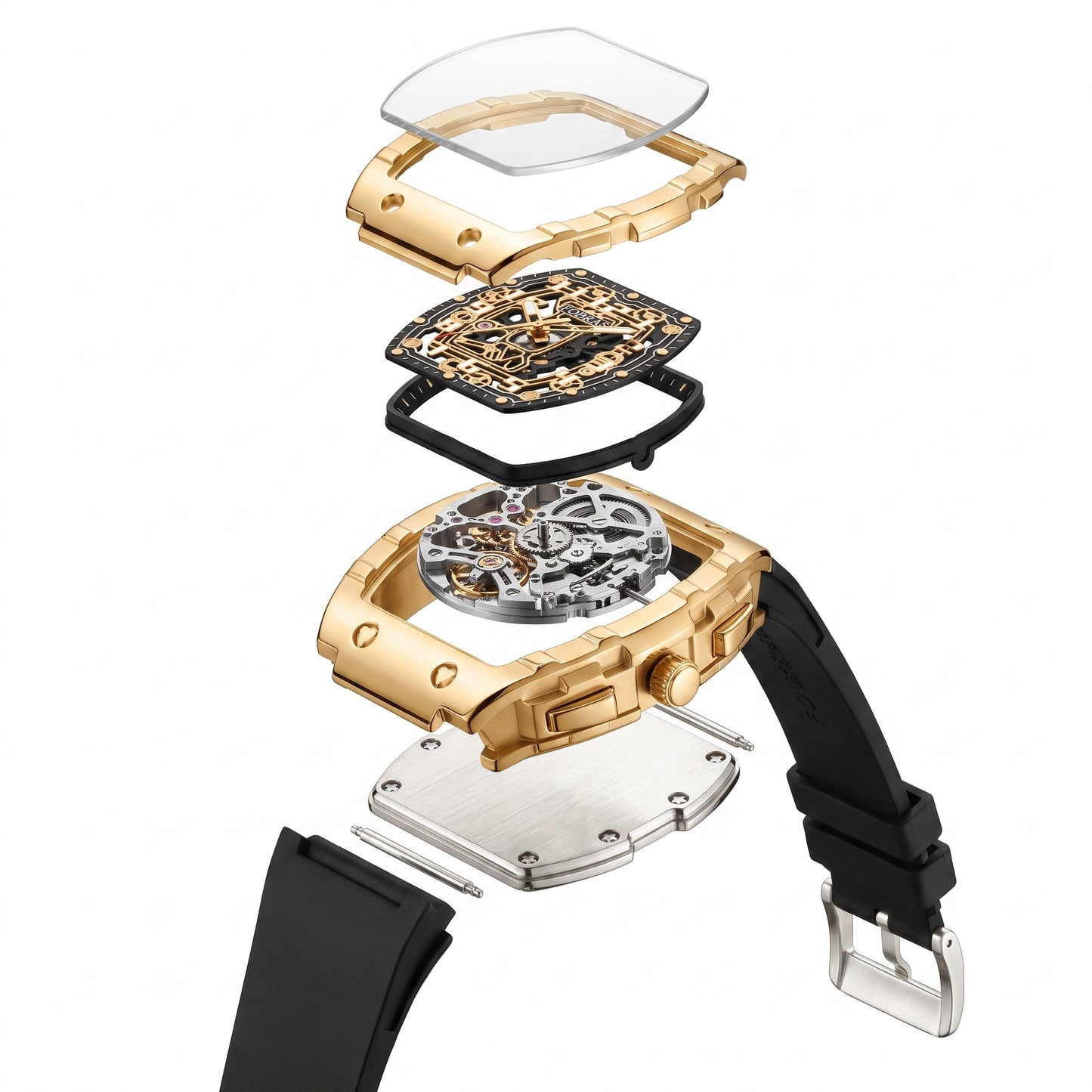FOBRAS Luxury Royal Gold Automatic Skeleton Watch for Men