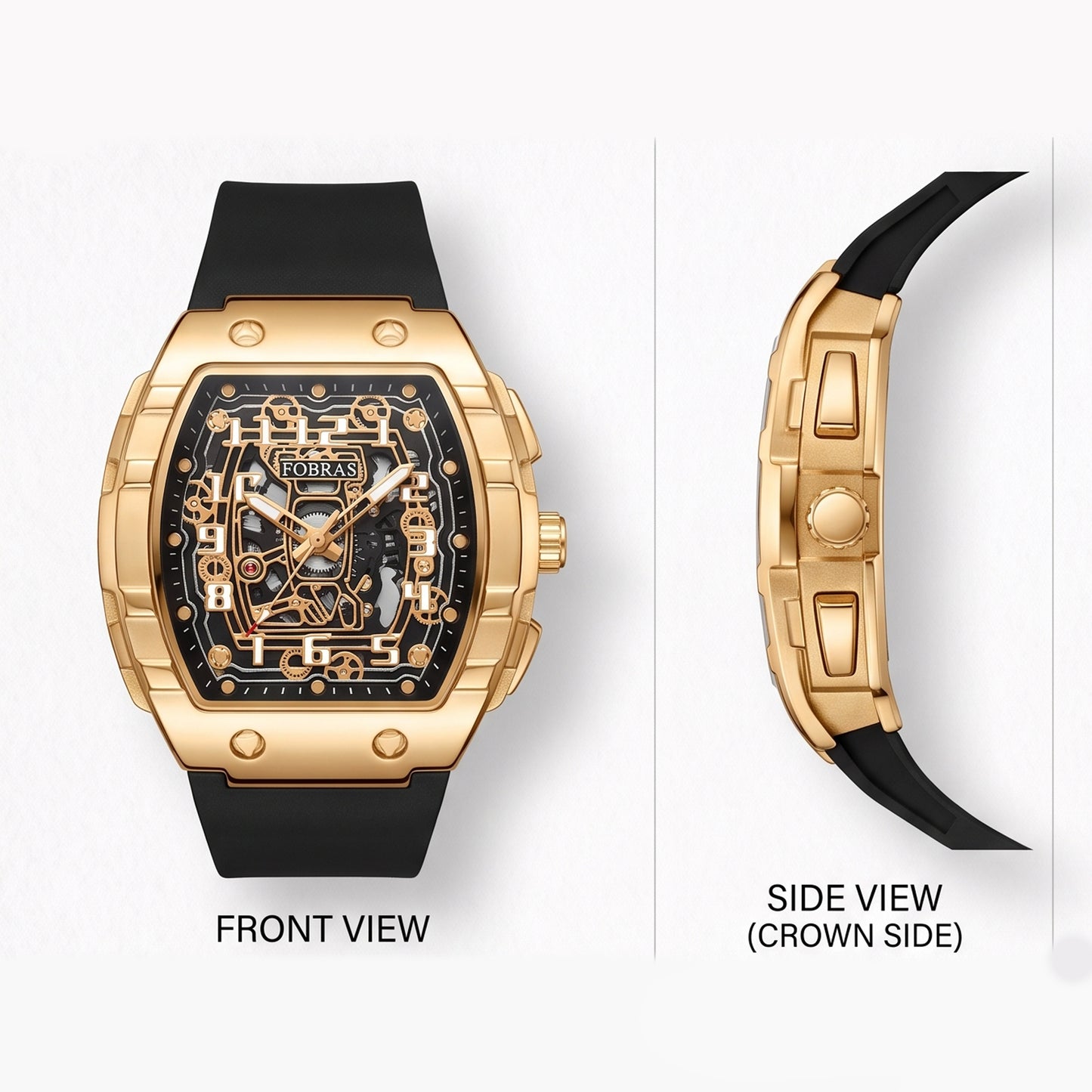 FOBRAS Luxury Royal Gold Automatic Skeleton Watch for Men