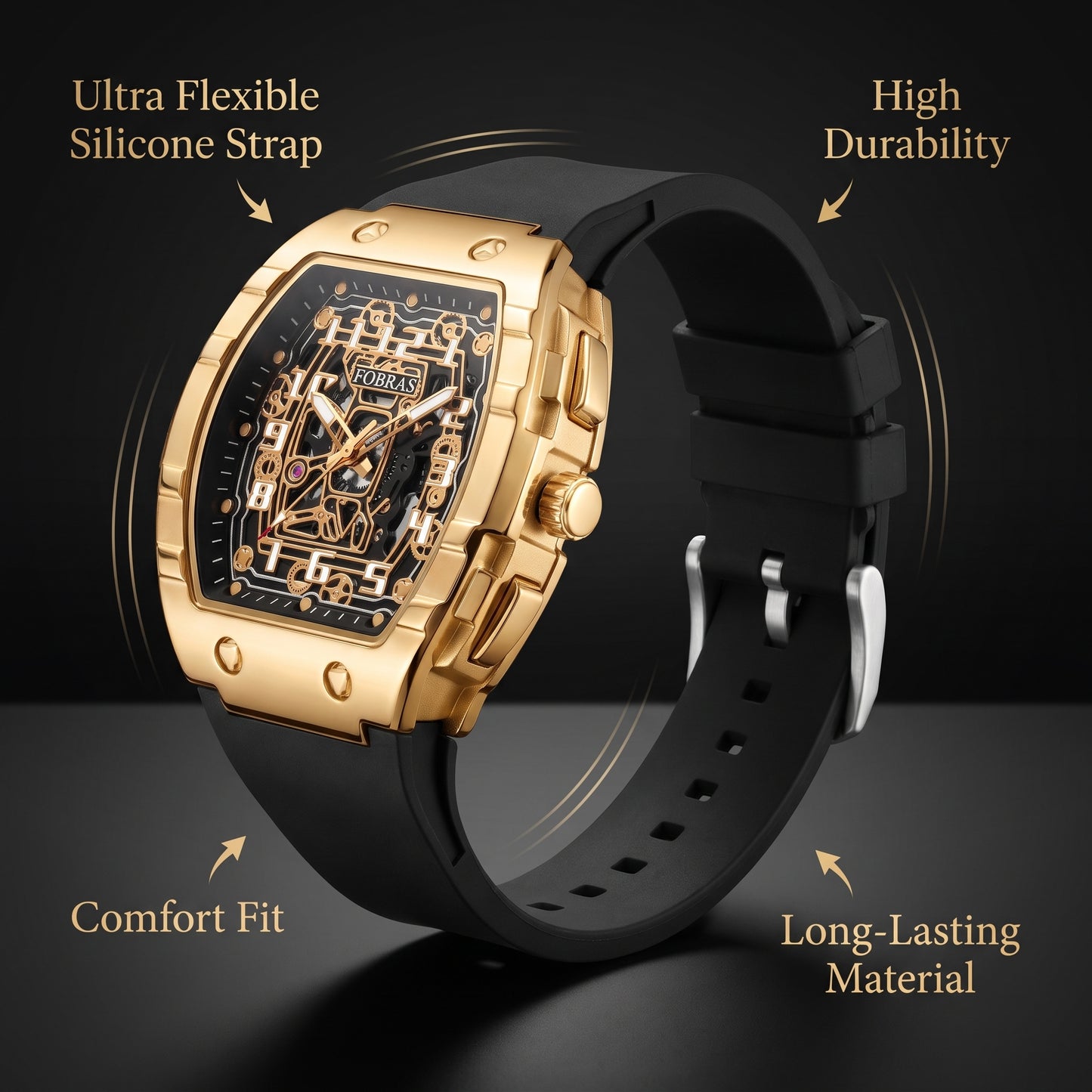 FOBRAS Luxury Royal Gold Automatic Skeleton Watch for Men