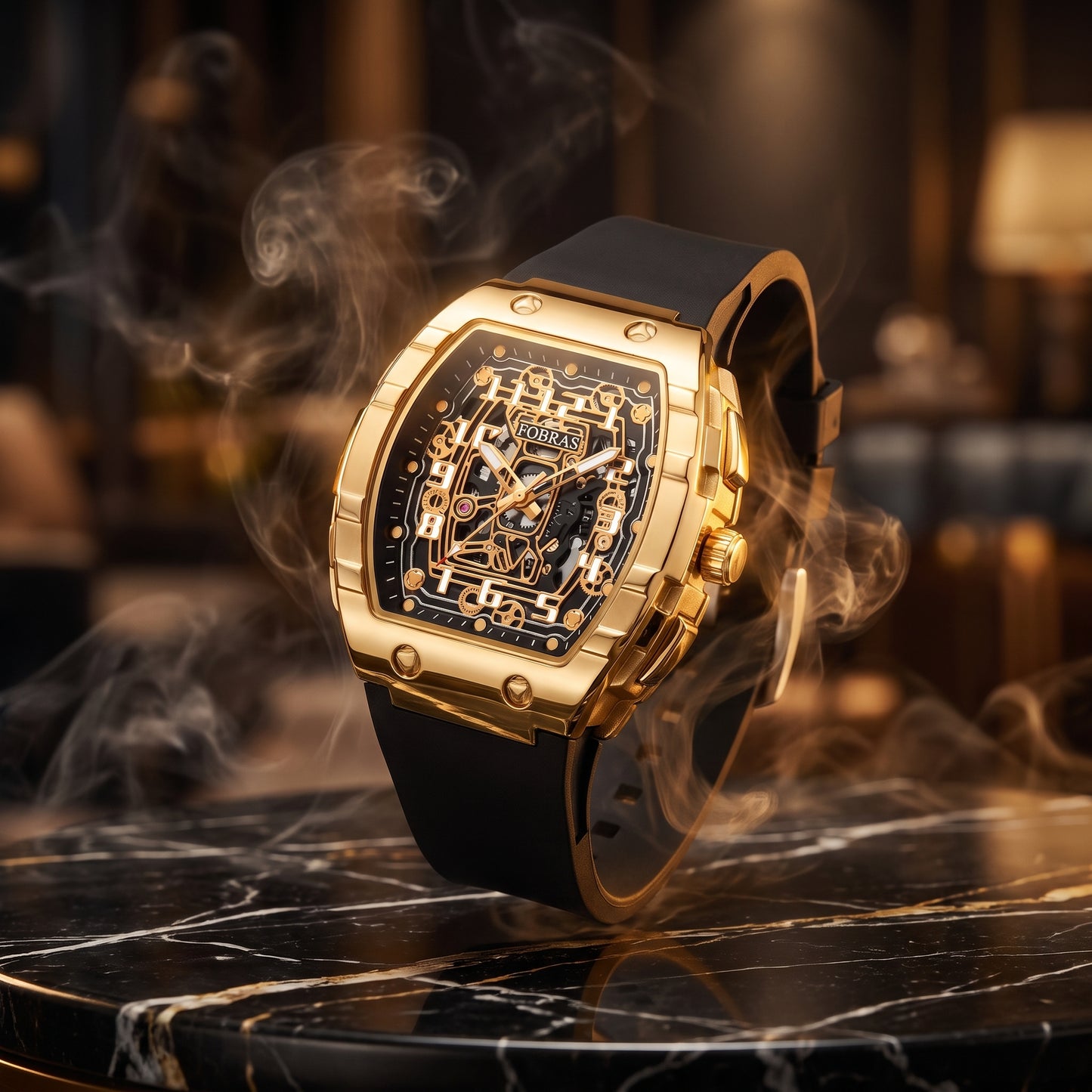 FOBRAS Luxury Royal Gold Automatic Skeleton Watch for Men