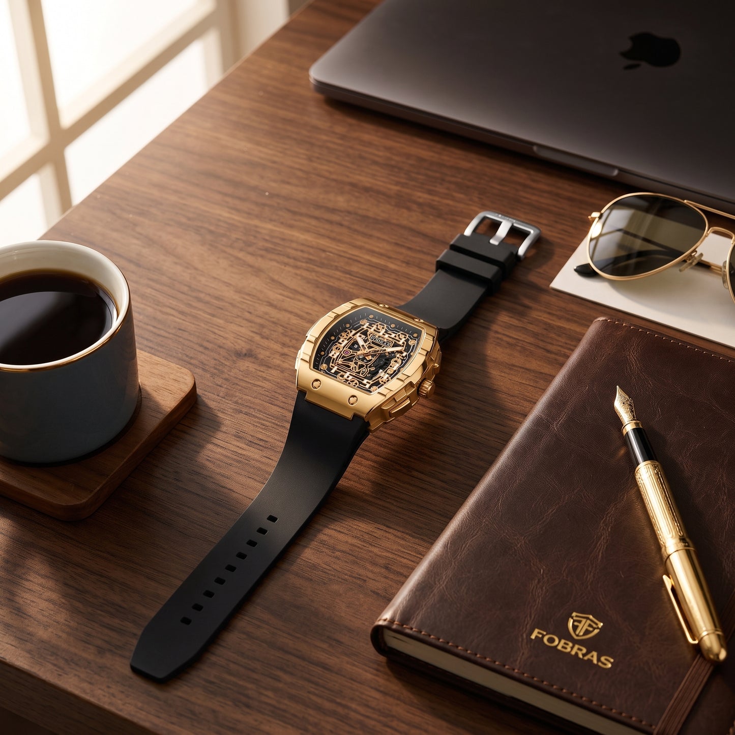 FOBRAS Luxury Royal Gold Automatic Skeleton Watch for Men