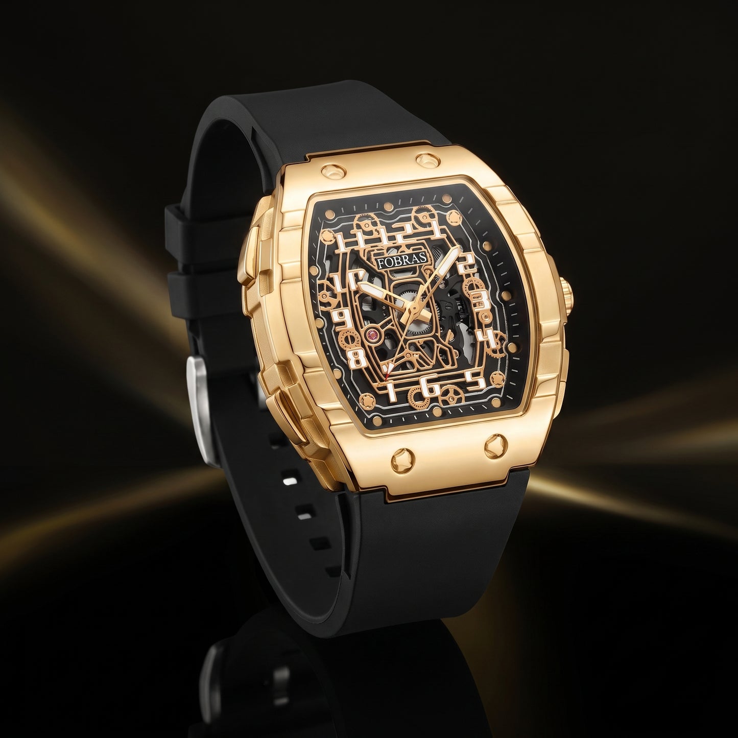FOBRAS Luxury Royal Gold Automatic Skeleton Watch for Men
