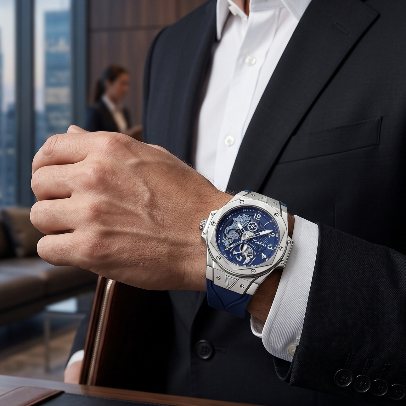 FOBRAS Luxury Ocean Blue Automatic Skeleton Watch for Men