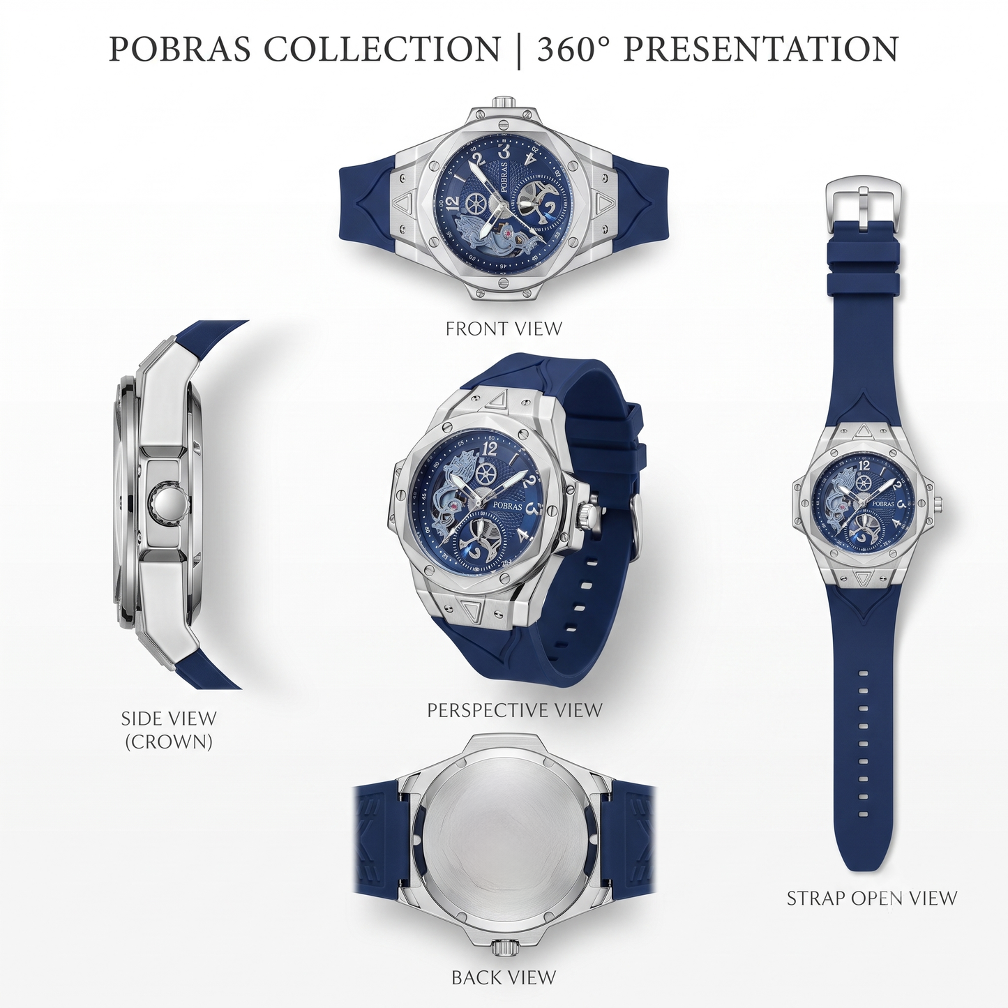 FOBRAS Luxury Ocean Blue Automatic Skeleton Watch for Men