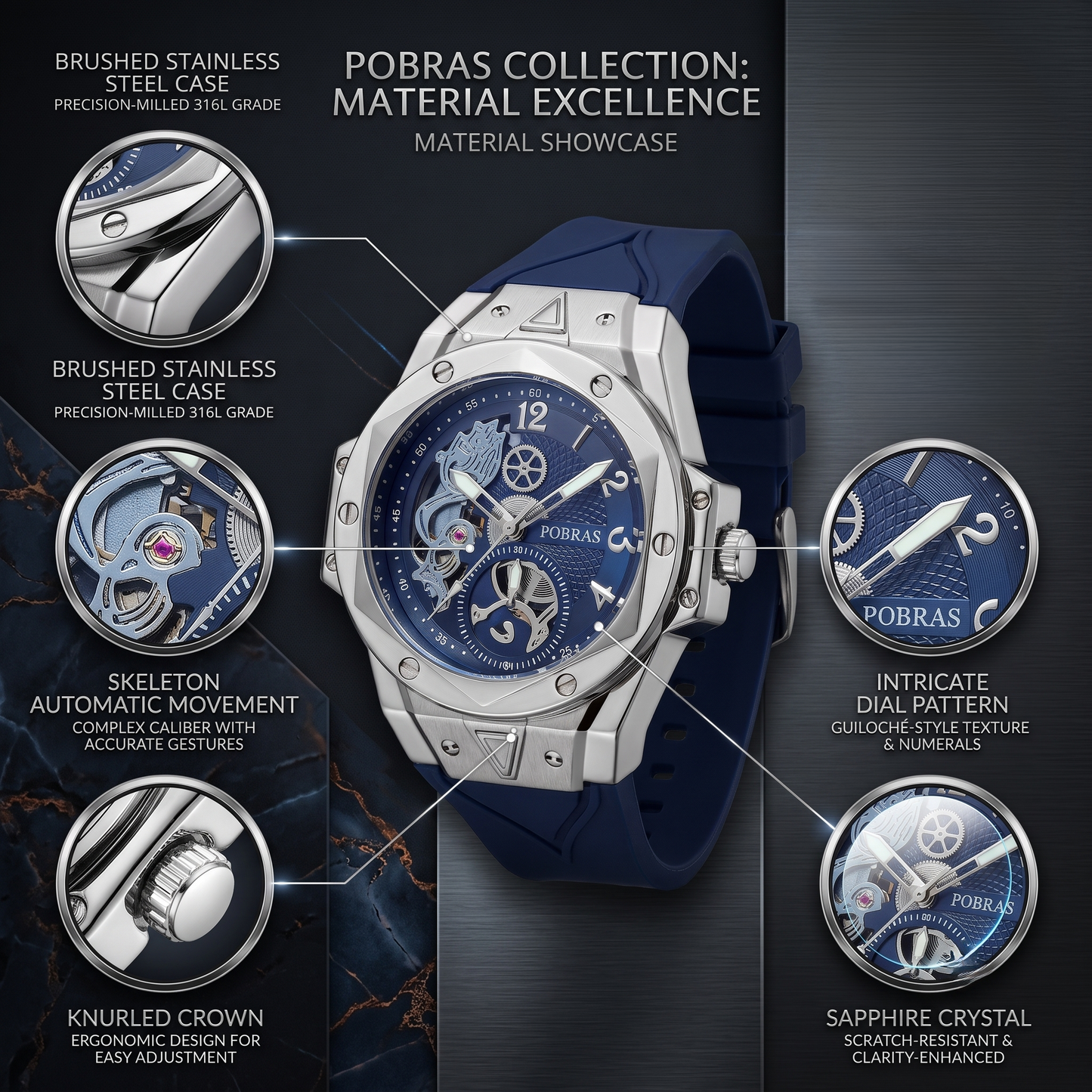FOBRAS Luxury Ocean Blue Automatic Skeleton Watch for Men