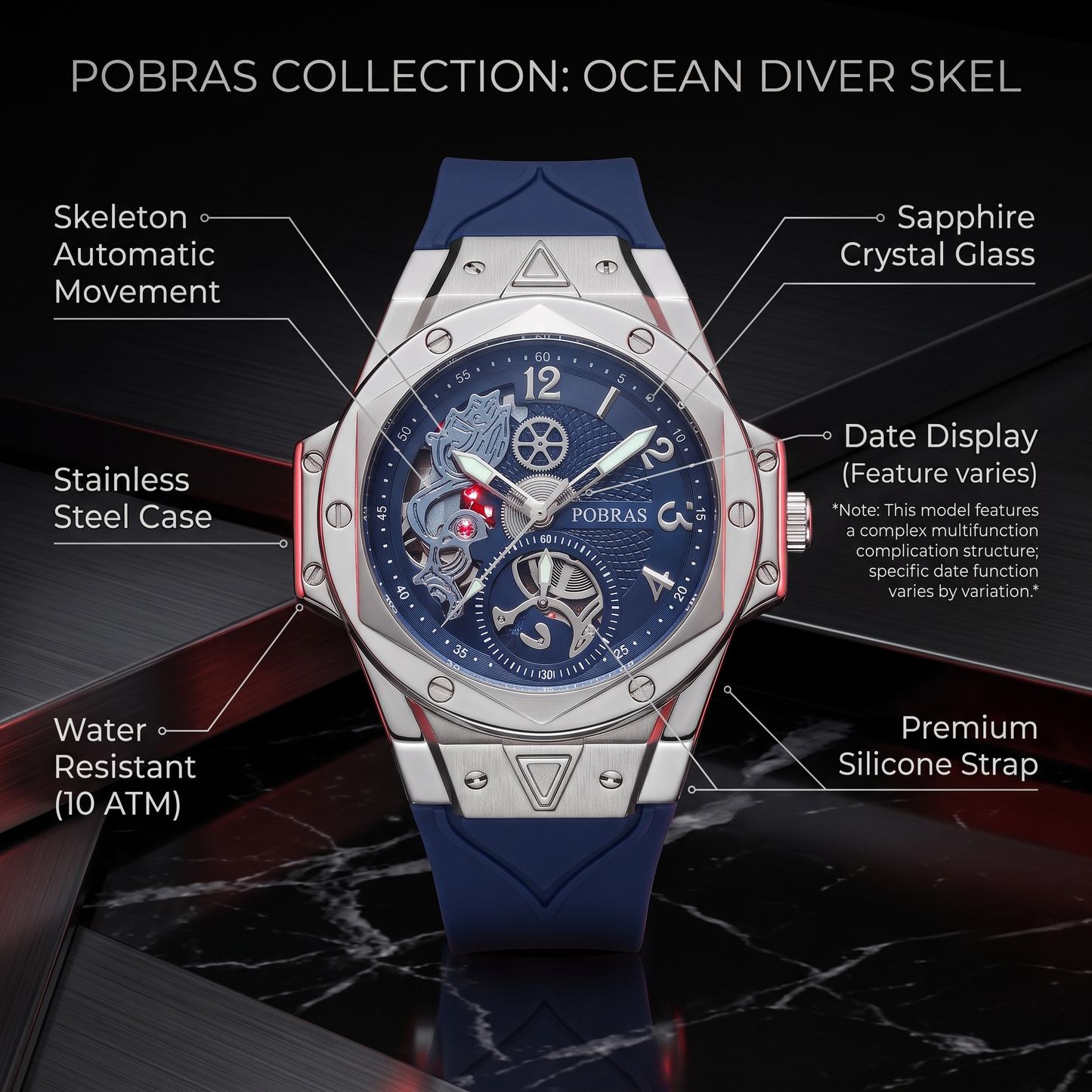 FOBRAS Luxury Ocean Blue Automatic Skeleton Watch for Men