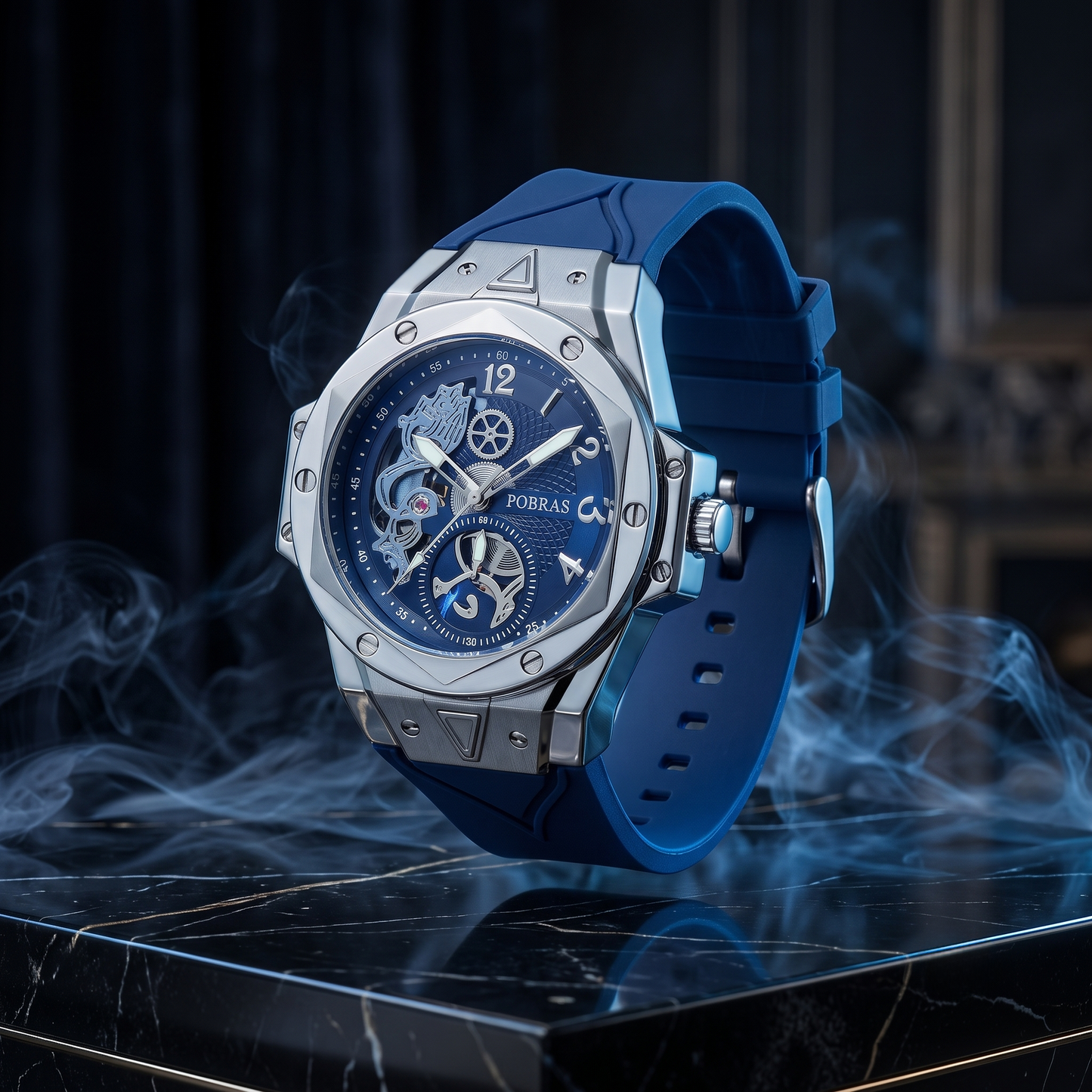FOBRAS Luxury Ocean Blue Automatic Skeleton Watch for Men