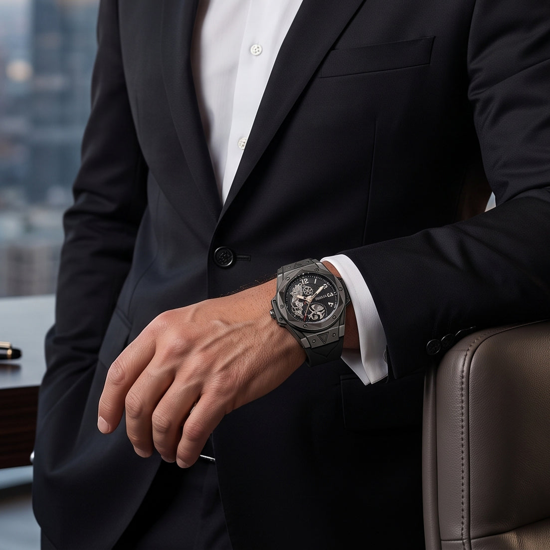FOBRAS Luxury Shadow Black Automatic Skeleton Watch for Men