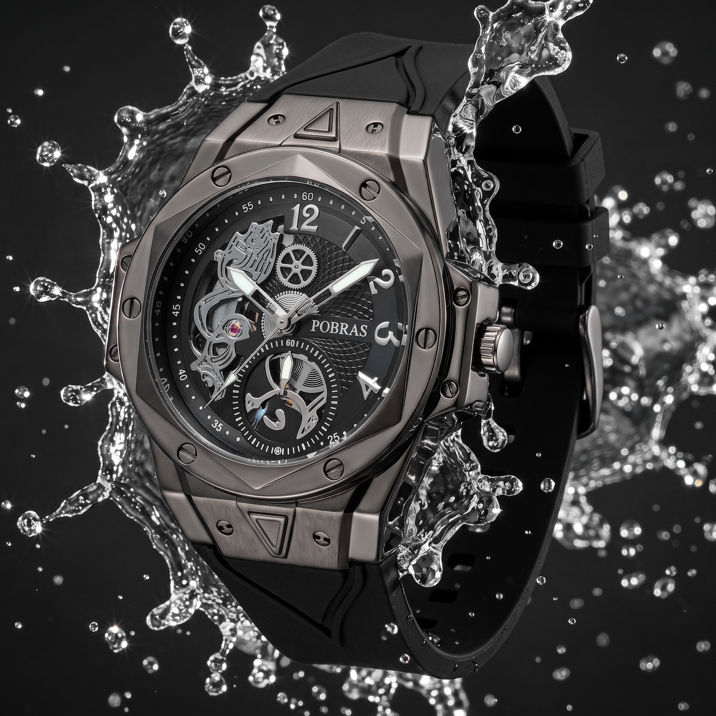 FOBRAS Luxury Shadow Black Automatic Skeleton Watch for Men