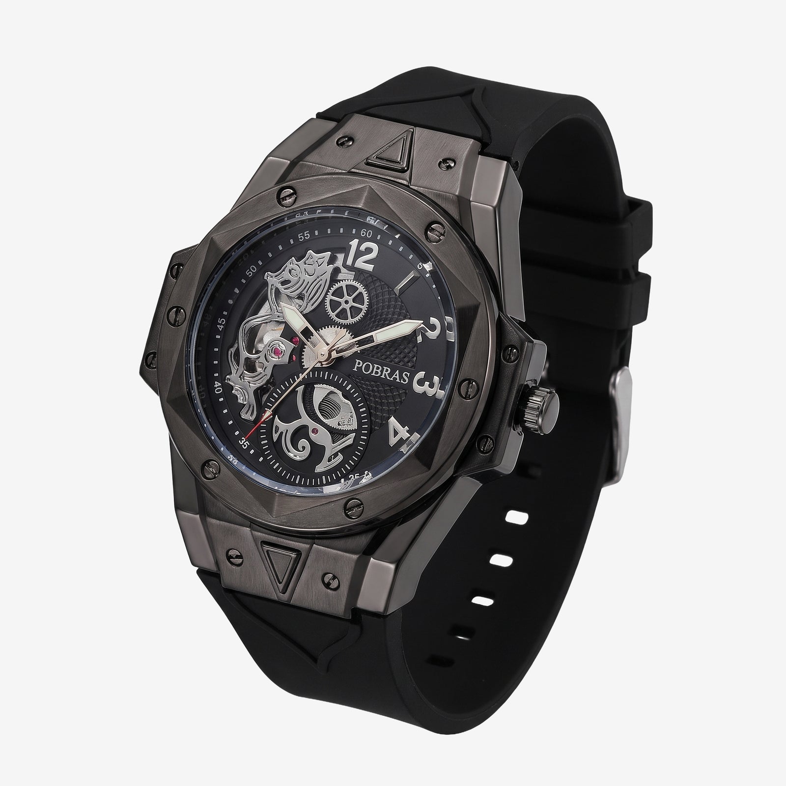 FOBRAS Luxury Shadow Black Automatic Skeleton Watch for Men