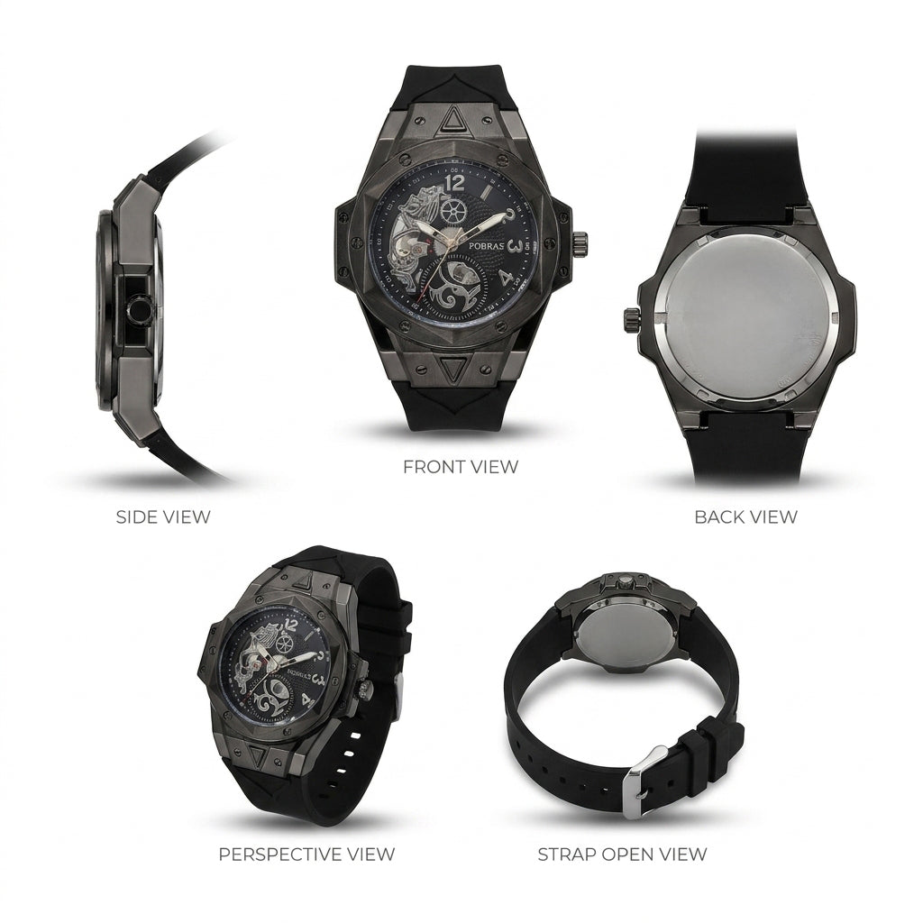 FOBRAS Luxury Shadow Black Automatic Skeleton Watch for Men