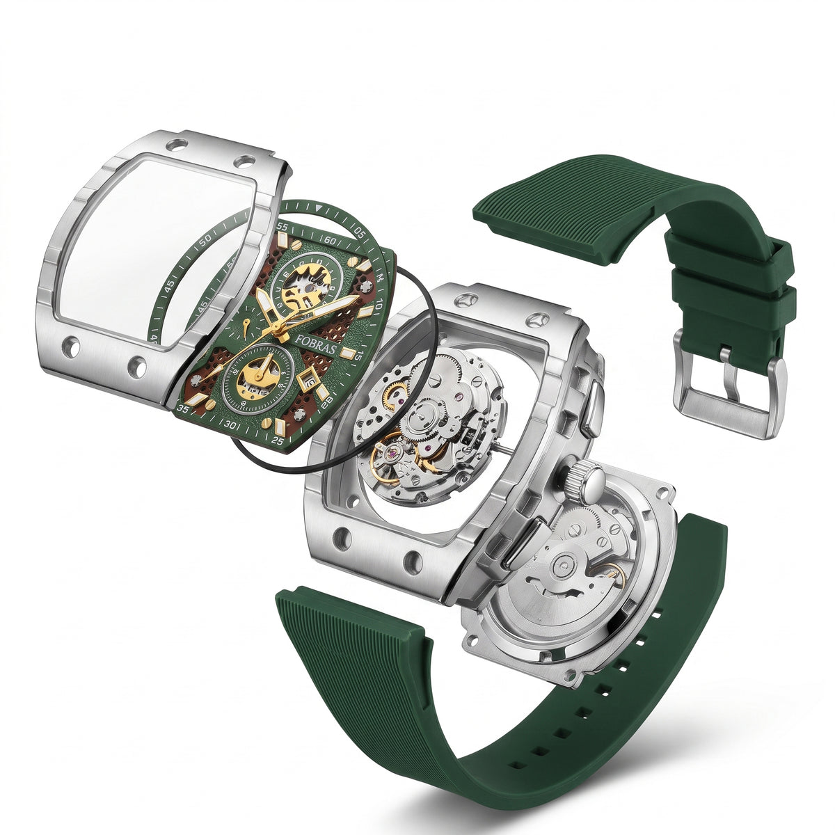 FOBRAS Luxury Black Automatic Skeleton Watch for Men