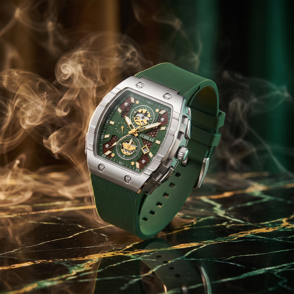 FOBRAS Luxury Black Automatic Skeleton Watch for Men
