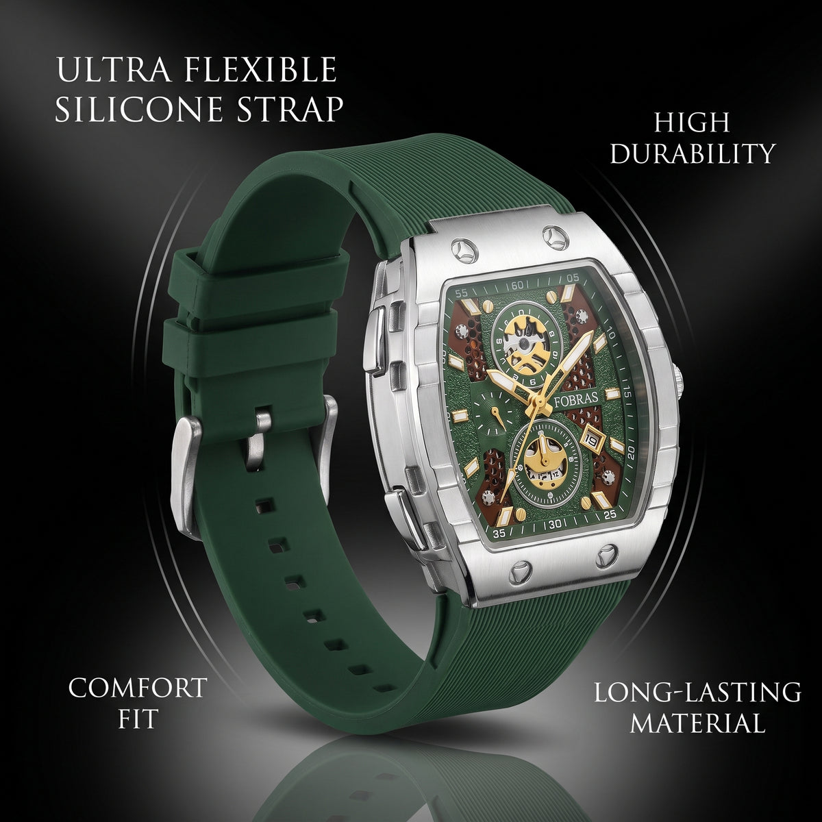 FOBRAS Luxury Black Automatic Skeleton Watch for Men