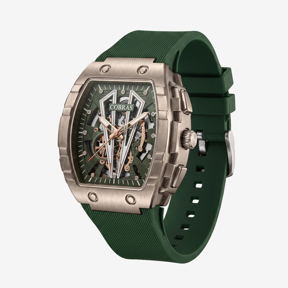 FOBRAS Luxury Gun Metal Grey Automatic Skeleton Watch for Men
