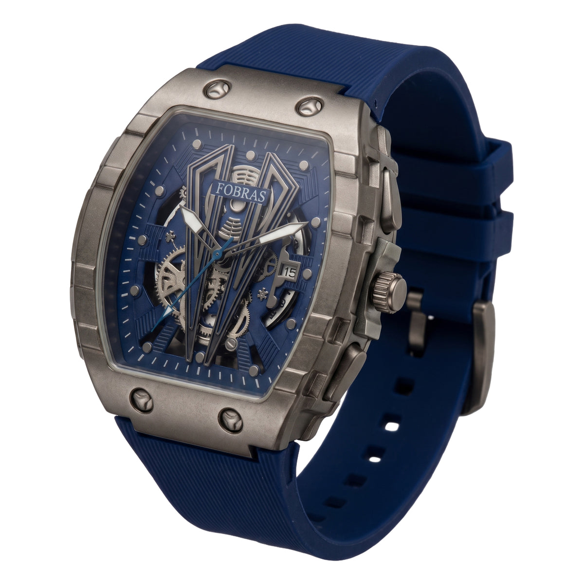 FOBRAS Luxury Gun Metal Grey Automatic Skeleton Watch for Men