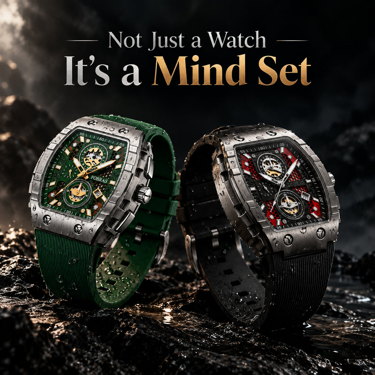 FOBRAS Luxury Black Automatic Skeleton Watch for Men