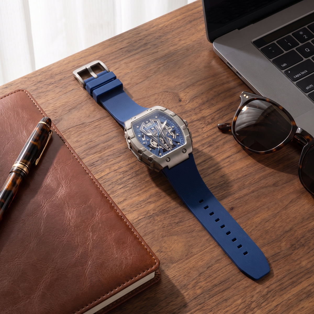 FOBRAS Luxury Gun Metal Grey Automatic Skeleton Watch for Men