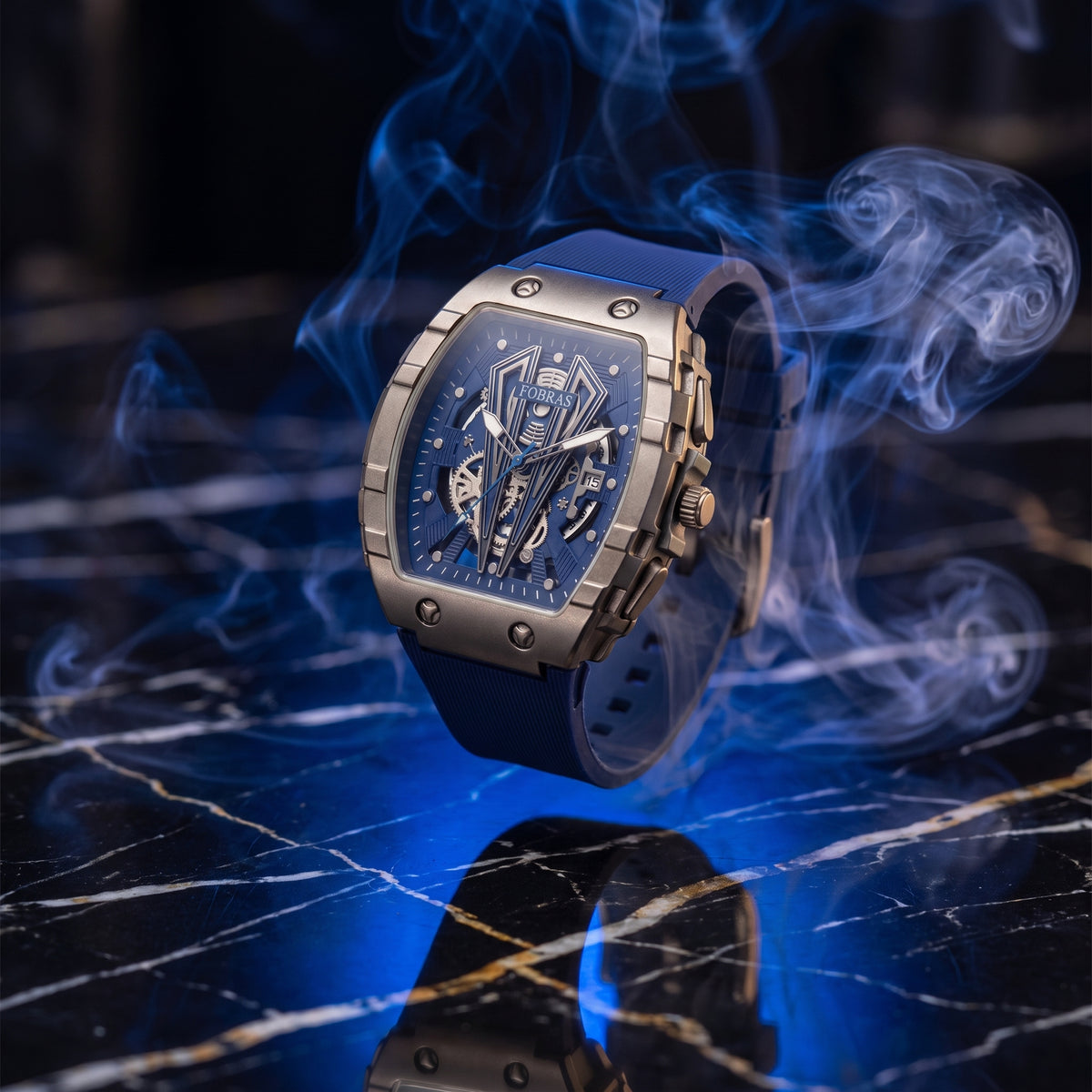 FOBRAS Luxury Gun Metal Grey Automatic Skeleton Watch for Men