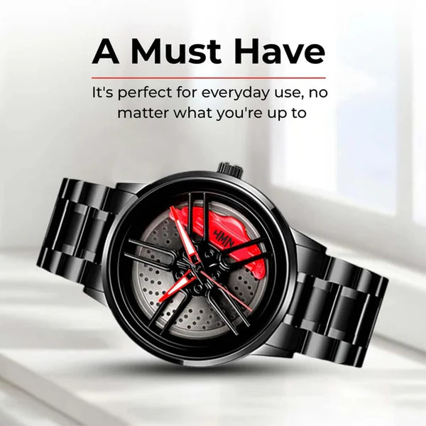 Black Automotive-Inspired Skeleton Luxury Watch – Red Hands & Yellow Brake Caliper Dial