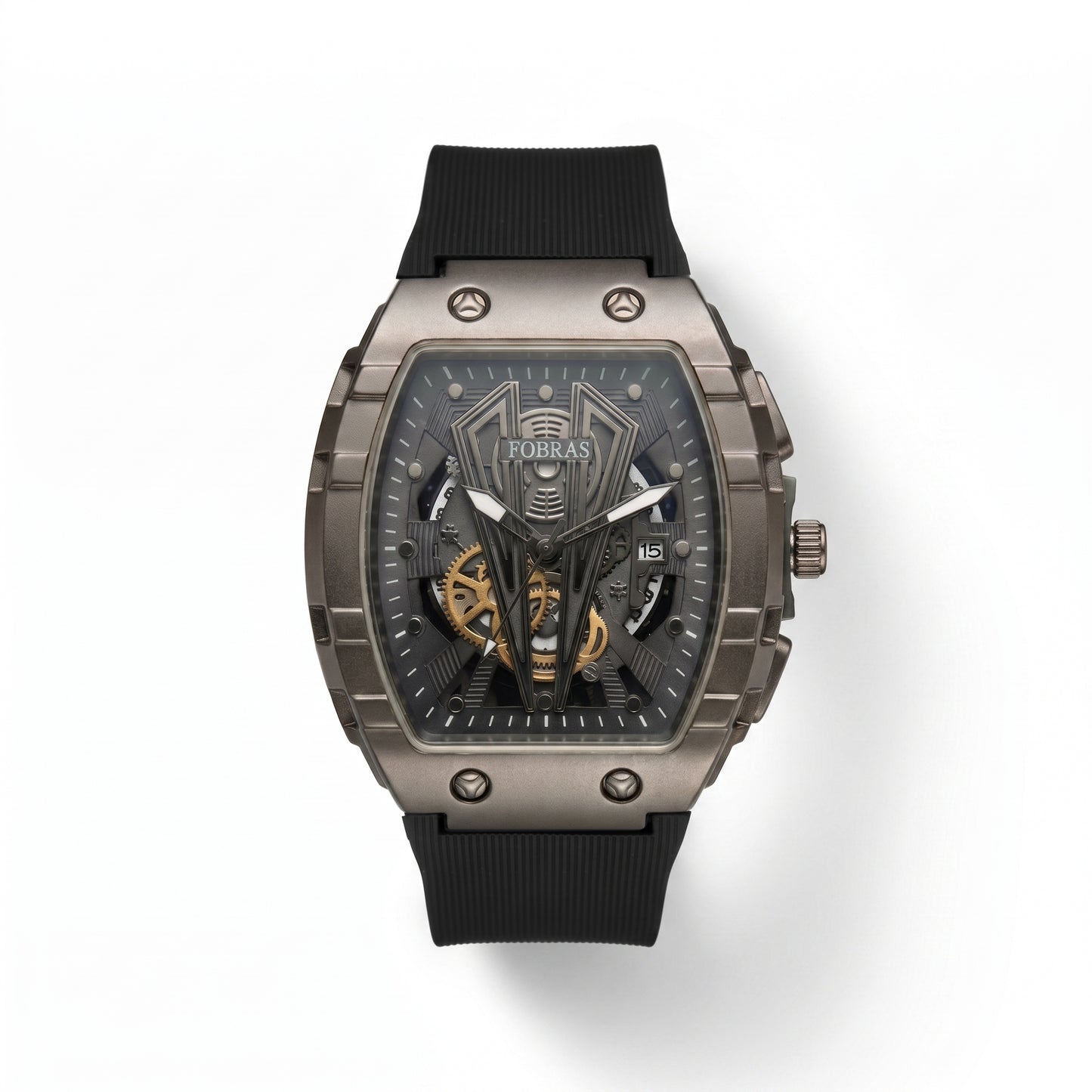 FOBRAS Luxury Gun Metal Grey Automatic Skeleton Watch for Men