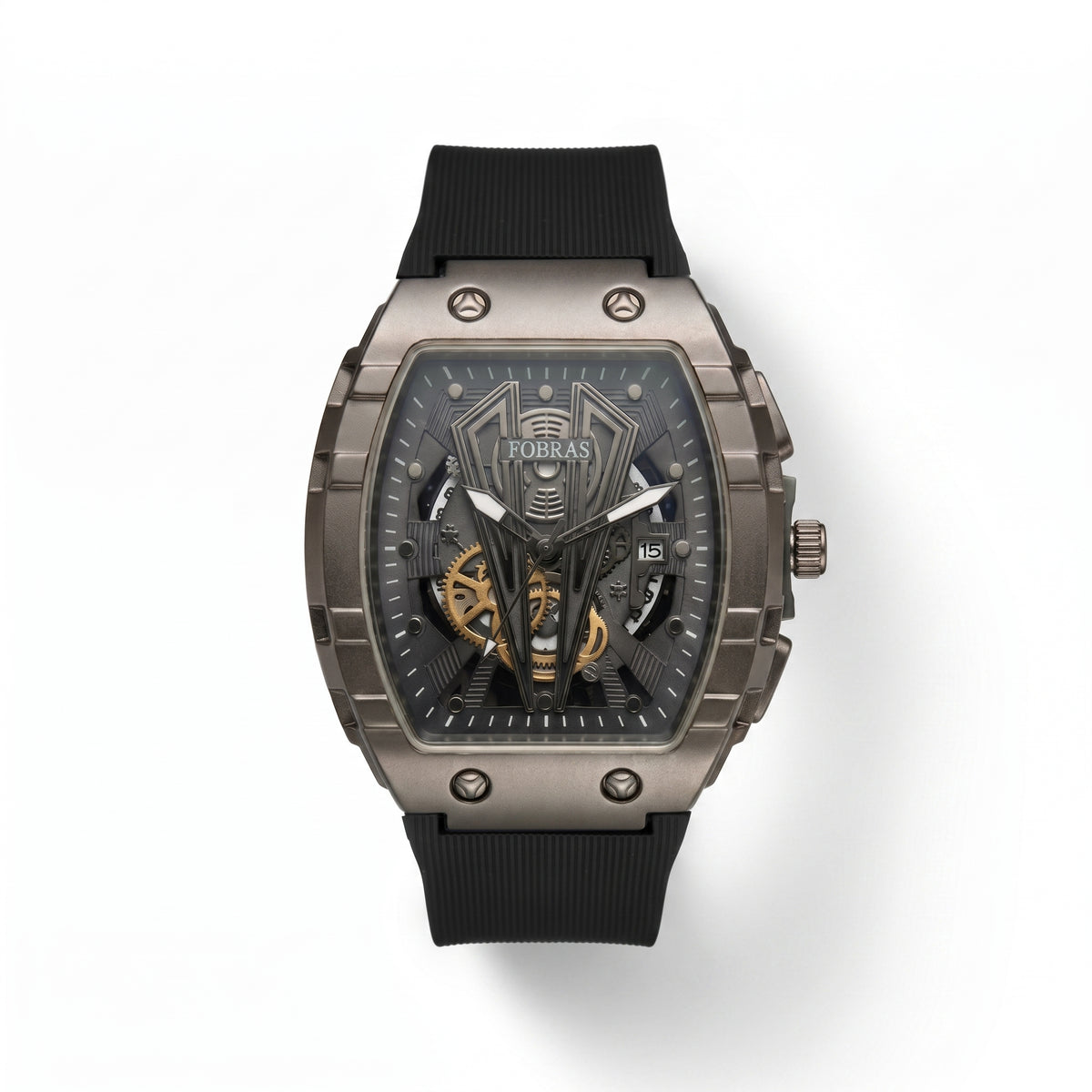 FOBRAS Luxury Gun Metal Grey Automatic Skeleton Watch for Men