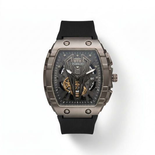 FOBRAS Luxury Gun Metal Grey Automatic Skeleton Watch for Men