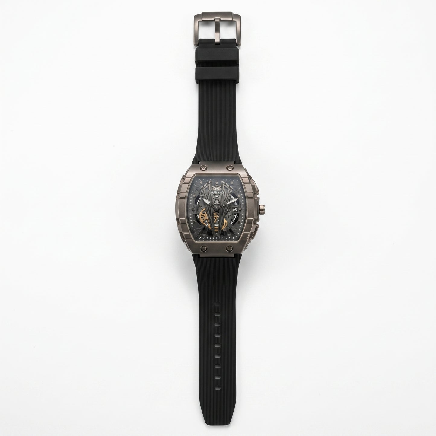 FOBRAS Luxury Gun Metal Grey Automatic Skeleton Watch for Men
