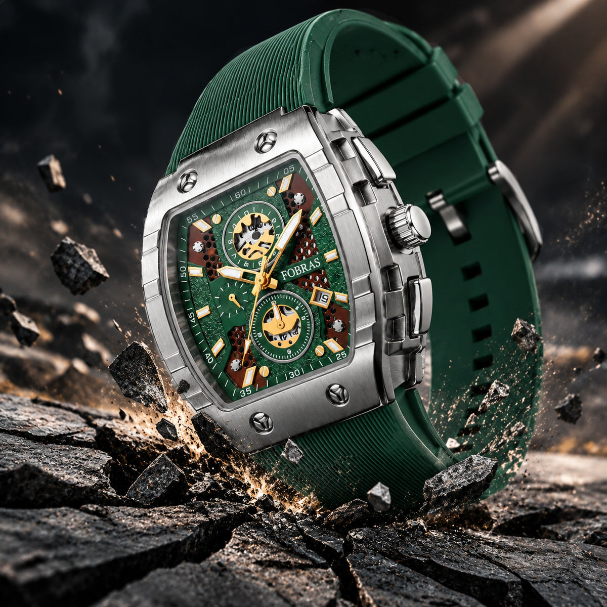 FOBRAS Luxury Black Automatic Skeleton Watch for Men