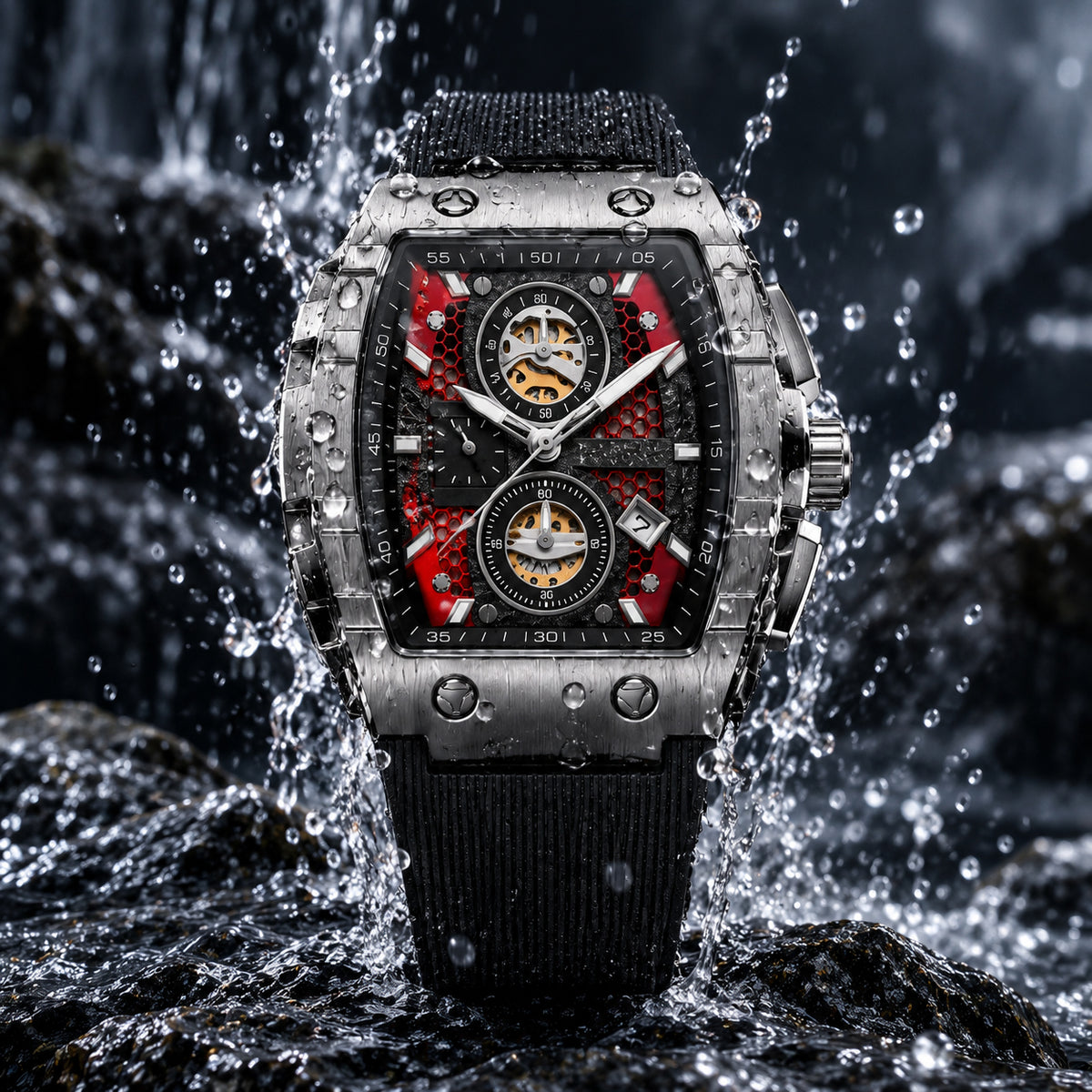 FOBRAS Luxury Black Automatic Skeleton Watch for Men