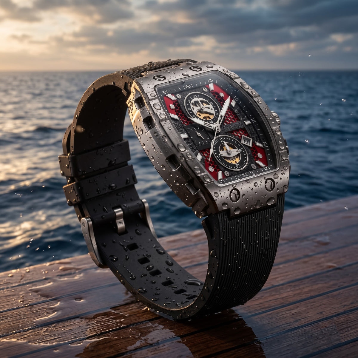 FOBRAS Luxury Black Automatic Skeleton Watch for Men
