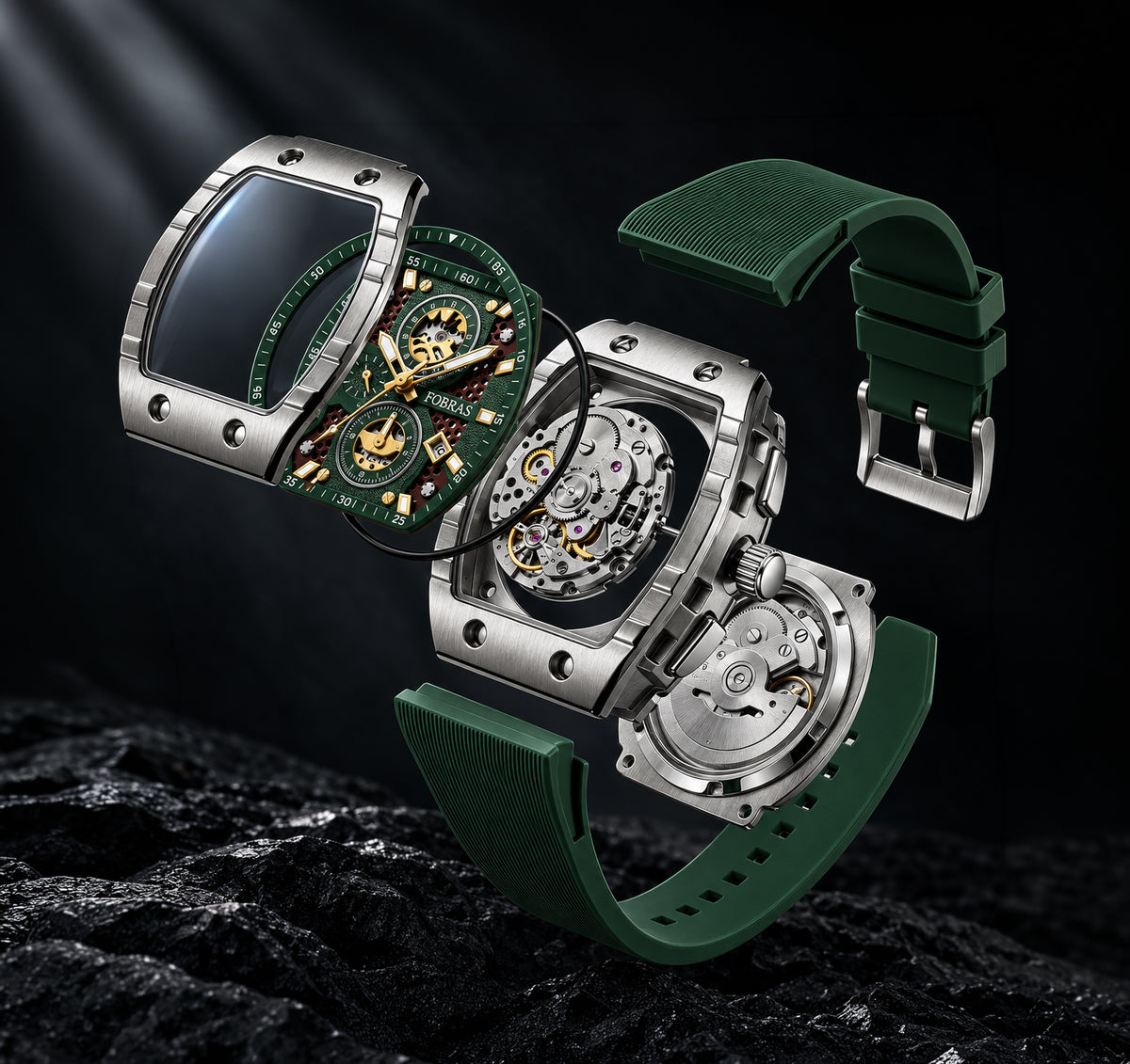 FOBRAS Luxury Black Automatic Skeleton Watch for Men