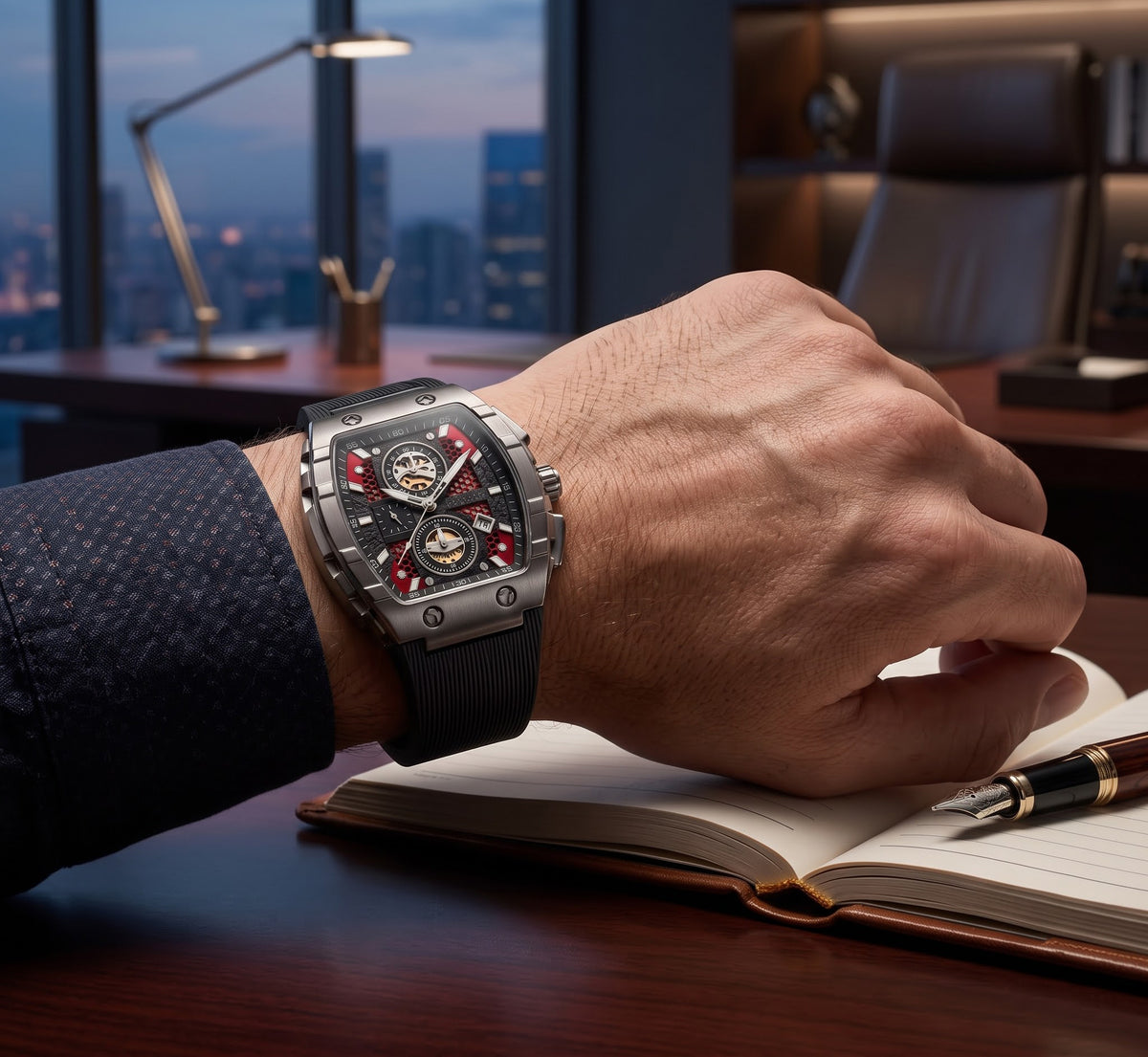FOBRAS Luxury Black Automatic Skeleton Watch for Men