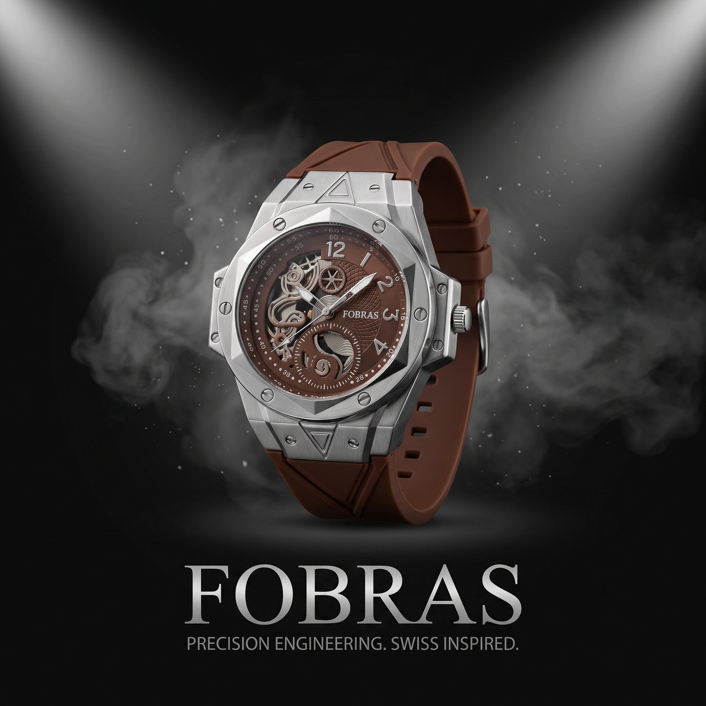 FOBRAS® The Elementum – Silver & Tobacco Brown Watch For Men