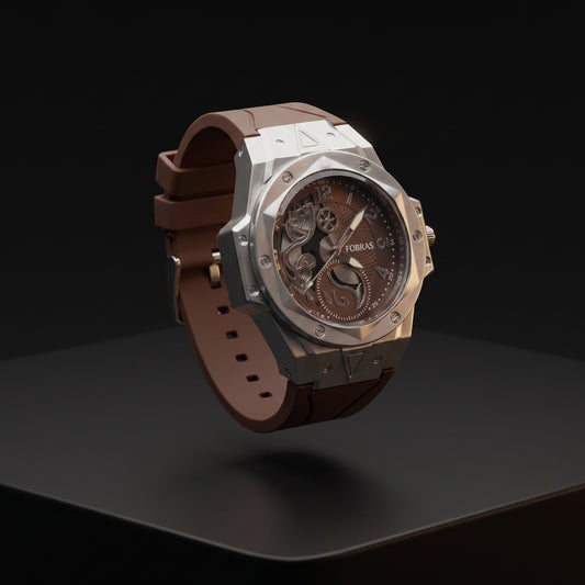 FOBRAS® The Elementum – Silver & Tobacco Brown Watch For Men