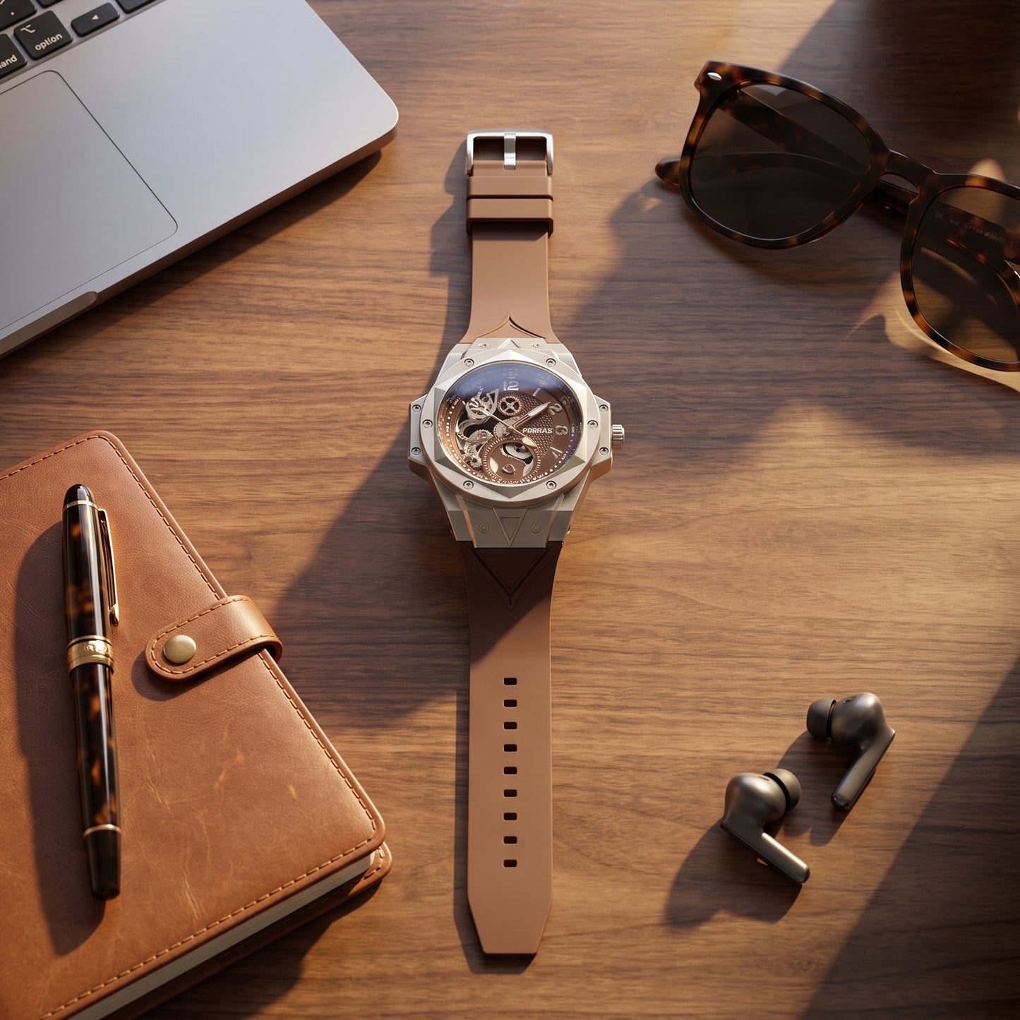 FOBRAS® The Elementum – Silver & Tobacco Brown Watch For Men