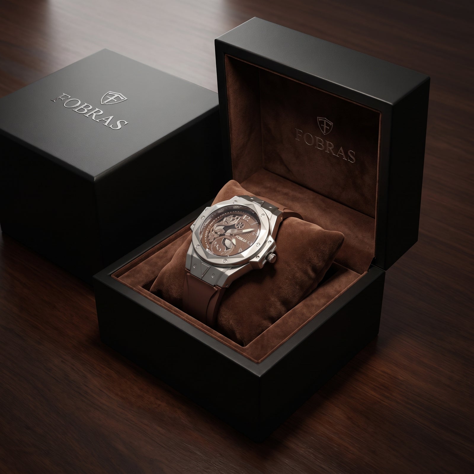 FOBRAS® The Elementum – Silver & Tobacco Brown Watch For Men
