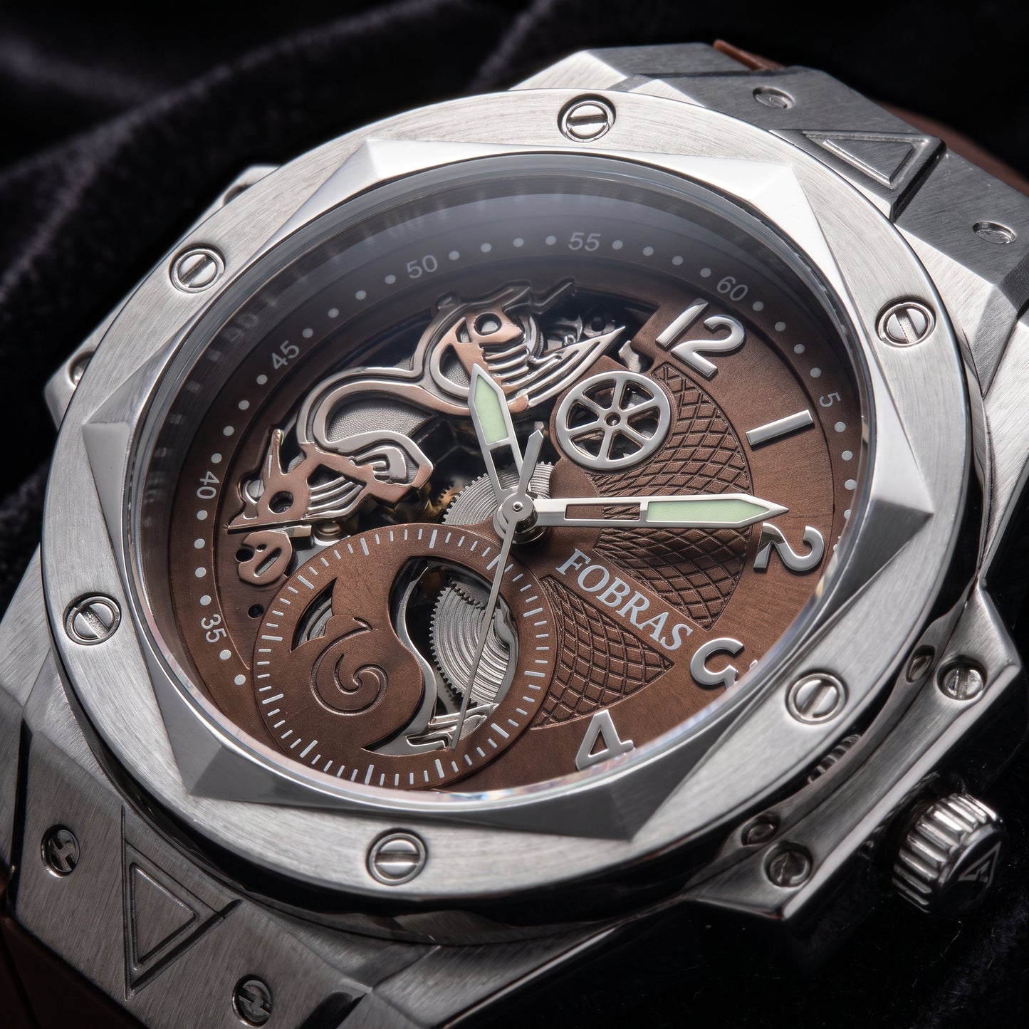 FOBRAS® The Elementum – Silver & Tobacco Brown Watch For Men