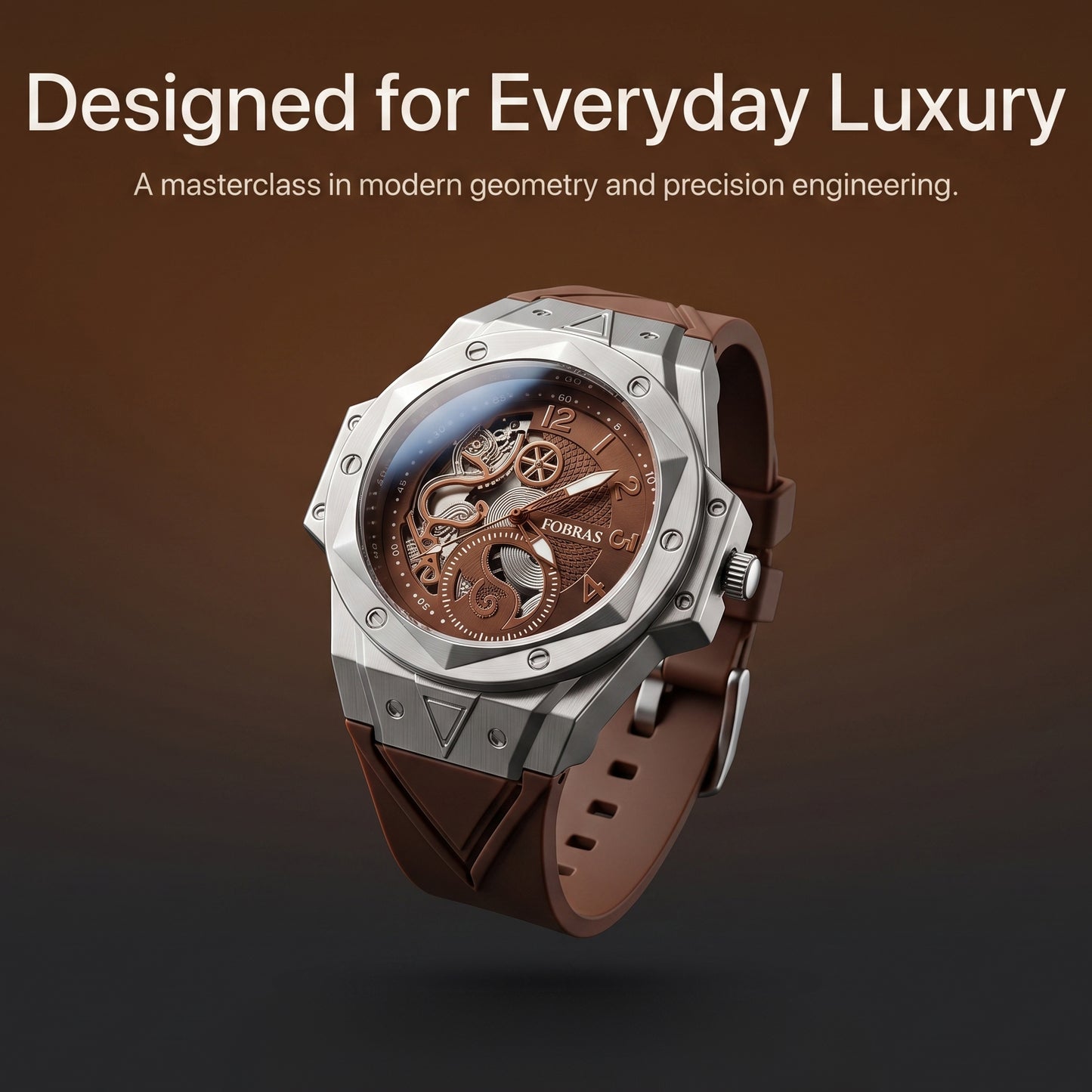 FOBRAS® The Elementum – Silver & Tobacco Brown Watch For Men
