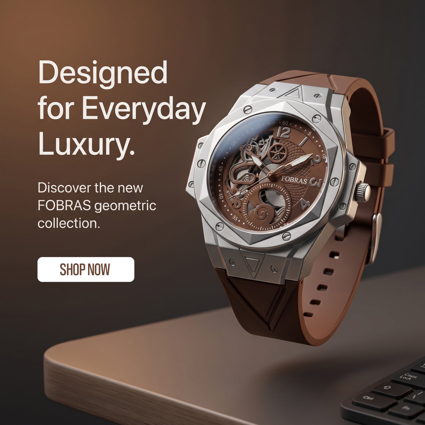 FOBRAS® The Elementum – Silver & Tobacco Brown Watch For Men