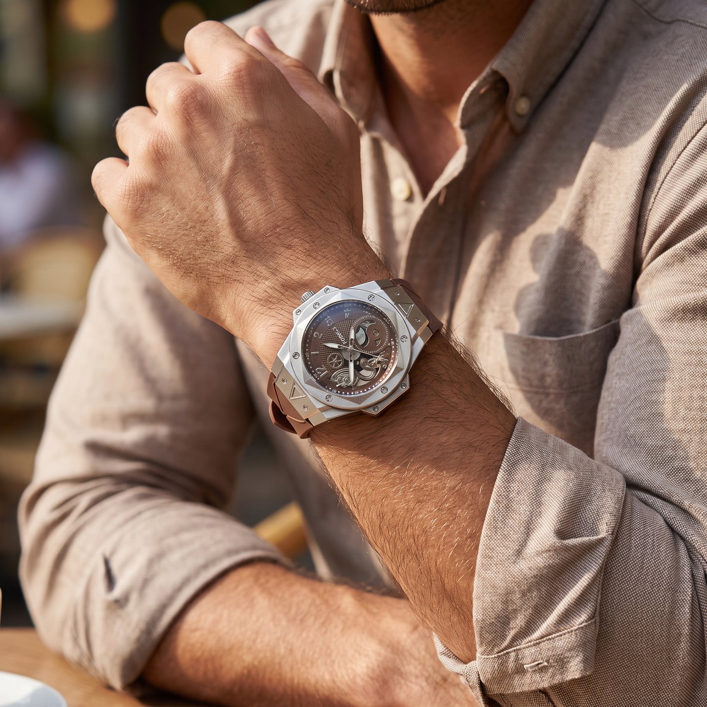 FOBRAS® The Elementum – Silver & Tobacco Brown Watch For Men
