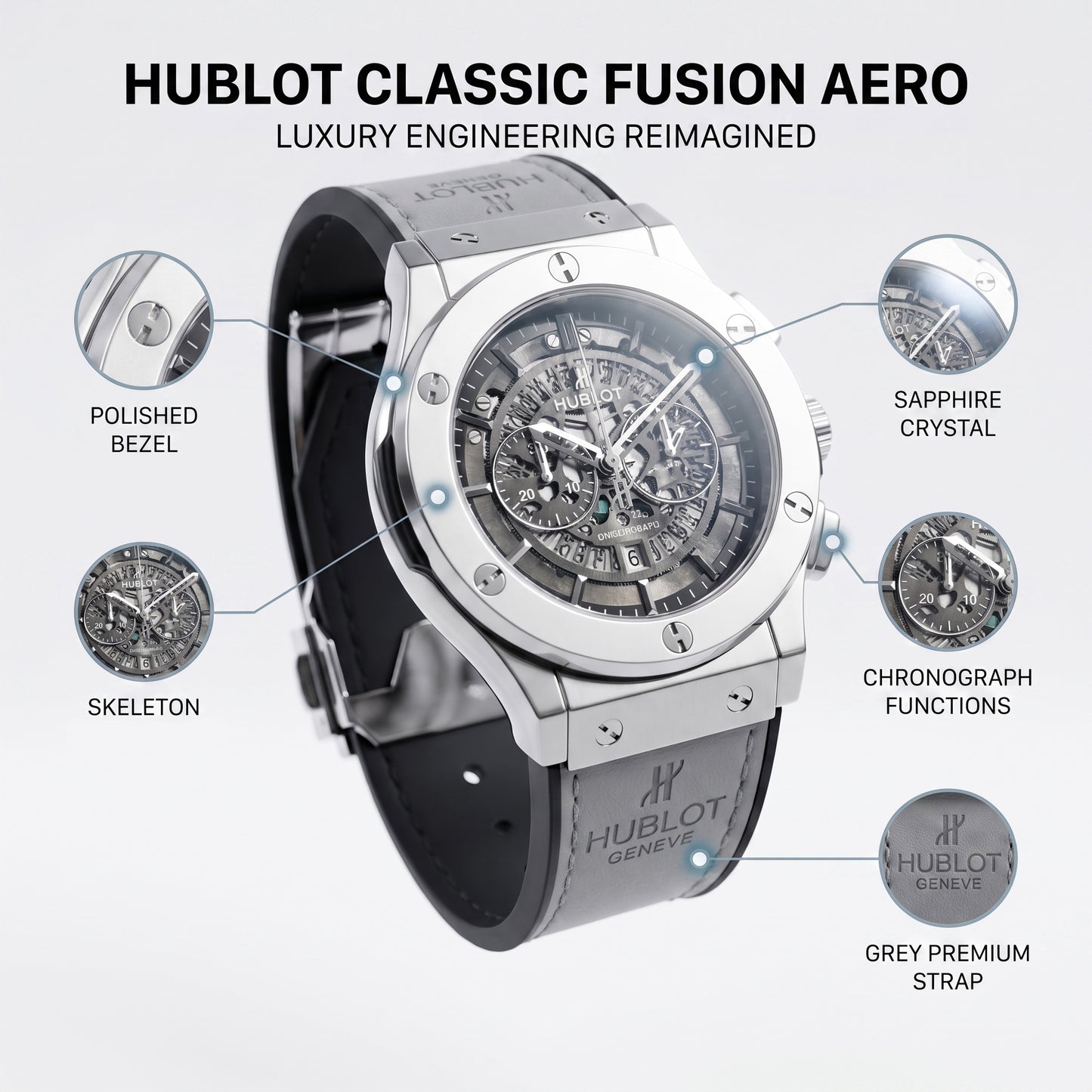 Hublot Luxury Watch For Men (Grey)
