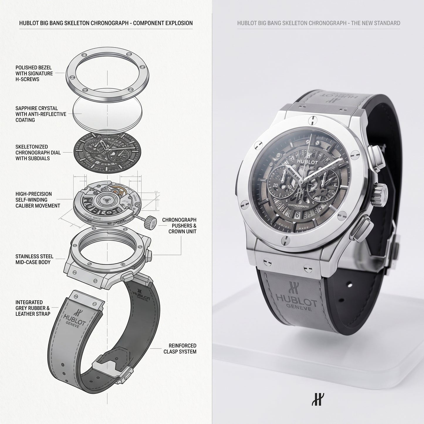 Hublot Luxury Watch For Men (Grey)