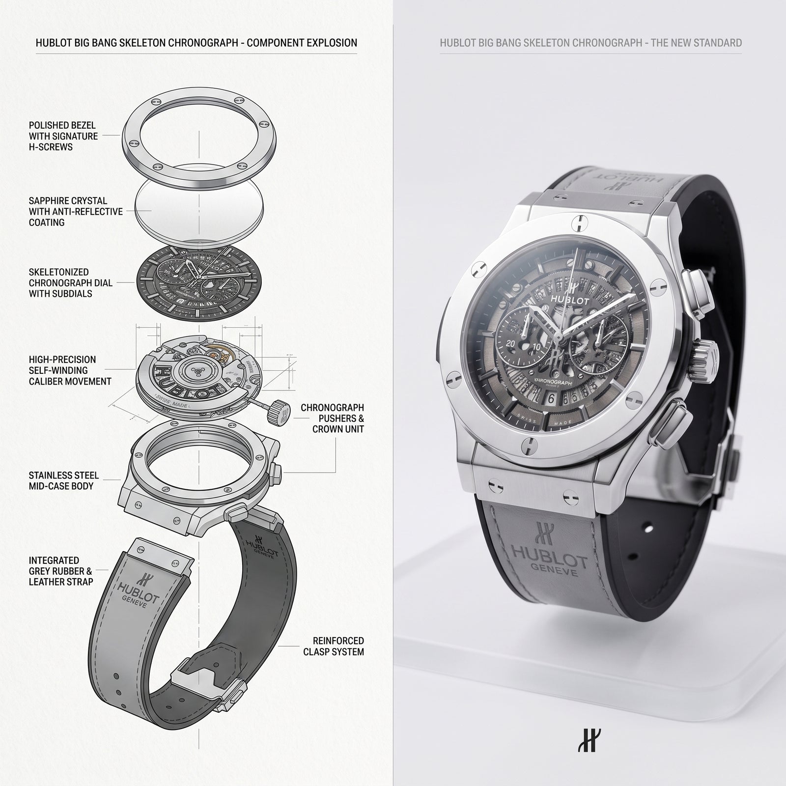 Hublot Luxury Watch For Men (Grey)